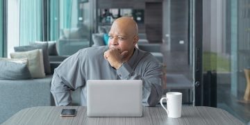 Elderly Black American Man, African Person Working From Home