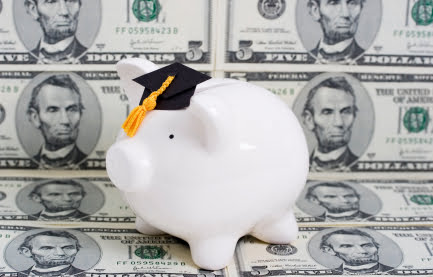 Piggy bank with a graduation cap