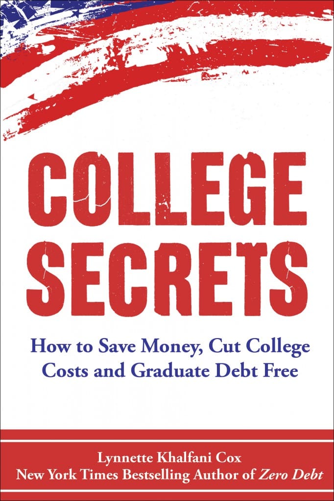 Cover of the book "College Secrets: How to Save Money, Cut College Costs and Graduate Debt Free" by Lynnette Khalfani Cox provides essential tips on paying for college.