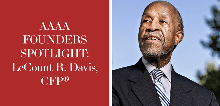 Portrait of LeCount R. Davis, CFP®, celebrated as a distinguished financial planner in the AAAA Founders spotlight. He's wearing a suit against a clear sky backdrop, epitomizing wisdom and dedication to sound financial strategies.