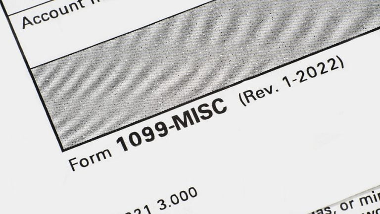 Close up of lower left corner of Internal Revenue Service form 1099-MISC