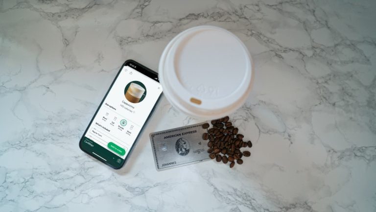 Photo of the American express credit card and coffee cup