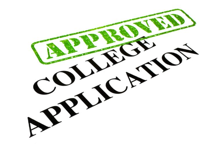 The image showcases the words "College Application" in black text with a vibrant green "Approved" stamp above them, reflecting the meticulous planning akin to a financial planner ensuring every detail in your budget aligns perfectly.