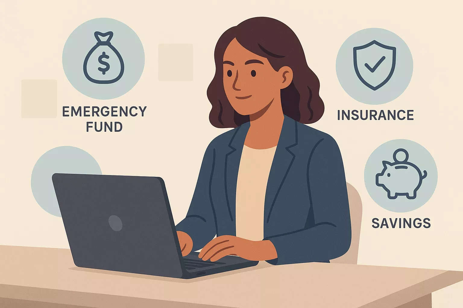 A conceptual illustration showing financial resilience planning with savings and protection elements.