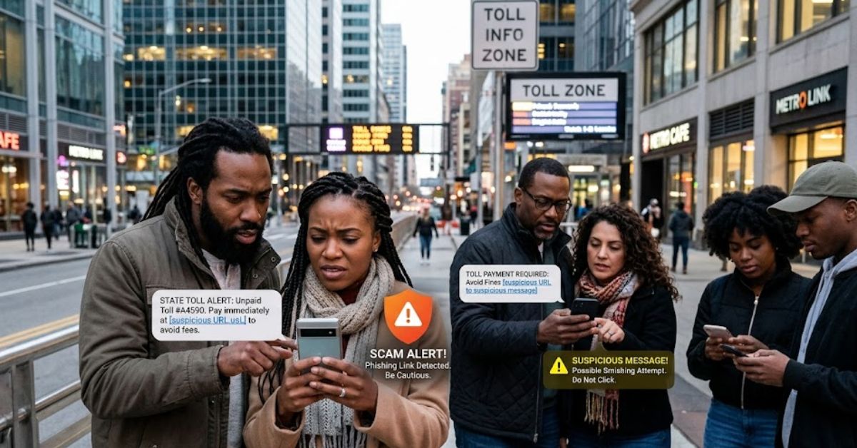 toll scam text warning showing users identifying fake toll messages and protecting personal data