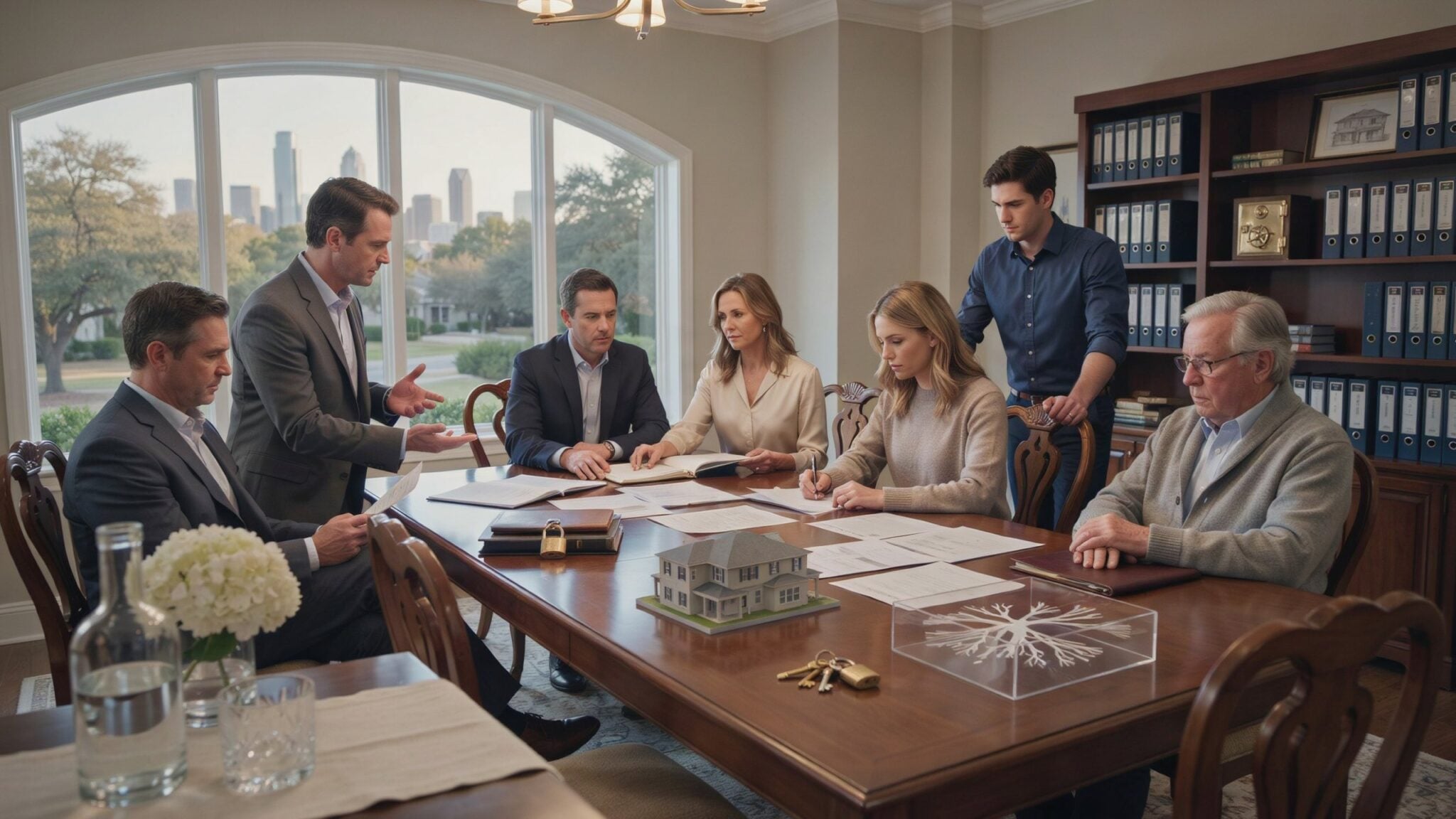 Houston Landlords: 7 Estate-Planning Mistakes That Can Create a Family Crisis, showing diverse property owners planning to protect rental real estate and family wealth.